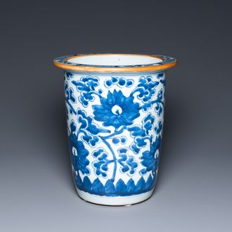 A Chinese blue and white 'floral scroll' jardinière, Kangxi