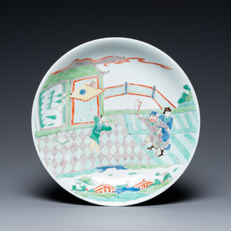 A Chinese famille verte dish with a narrative scene, Kangxi