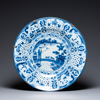 A massive Japanese blue and white kraak-style Arita dish, Edo, 17/18th C.