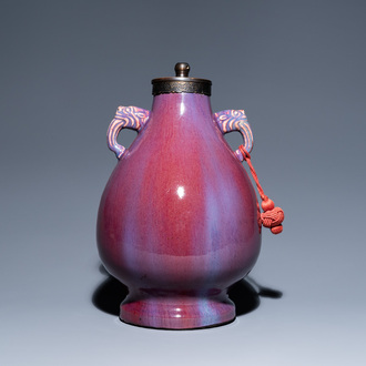 A Chinese lamp-mounted flambé-glazed vase, Qianlong