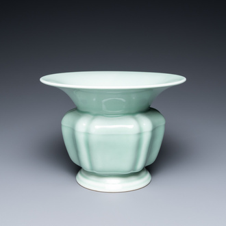 A Chinese monochrome celadon 'zhadou' spittoon, Yongzheng mark, Republic