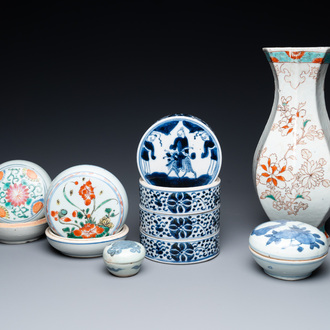Five Chinese boxes and a wall vase, Kangxi and later