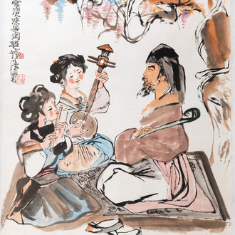 Cheng Shifa (1921-2007): ‘The recital’, ink and colour on paper, dated to the first full moon festival of 1988