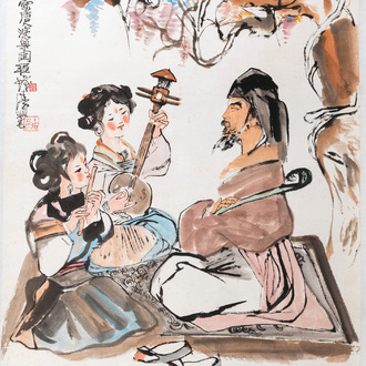 Cheng Shifa (1921-2007): 'De opvoering', inkt en kleur op papier, gedat. 1988