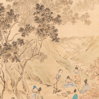 Li Qiujun (1899-1973): ‘Scholars engaged in leisurely pursuits’, ink and colour on paper