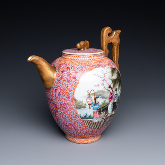 A tall Chinese famille rose wine ewer and cover, Qianlong mark, Republic