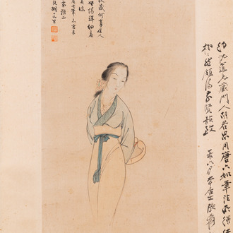 Hu Ruosi (1916-2004): 'Een Chinese jongedame', inkt en kleur op zijde