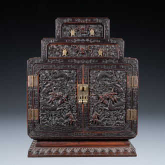 A Chinese zitan wood 'duo bao ge' cabinet of curiosities with five-clawed dragons, Qing