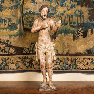 A sculpture of the scourged Christ, carved and polychromed wood, Spain or Southern Italy, 2nd half 16th C.
