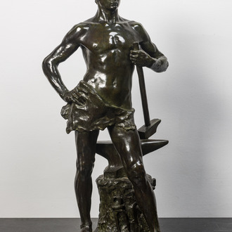 Georges Marie Valentin Bareau (1866-1931): 'Le forgeron', bronze à patine verte