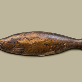 A large painted wooden model of a fish, 18th C.