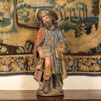 A large polychrome wooden Saint Roch, Spain or Southern France, 16th C.