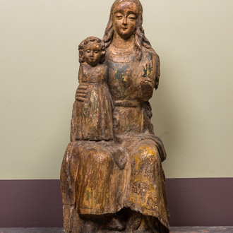 A polychrome wooden 'Sedes Sapientiae' sculpture, 17/18th C.