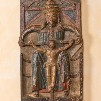 A polychrome wooden relief depicting God the Father and Christ, 16/17th C.