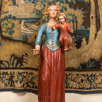 A large polychromed wooden Madonna and Child, 17/18th C.