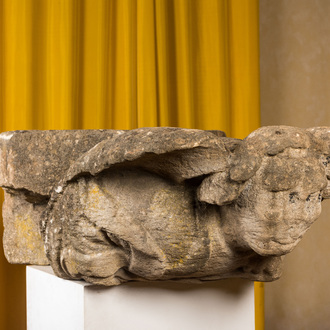 An architectural stone fragment with a winged angel, 14/15th C.