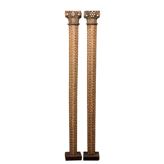 A pair of large Islamic bone-inlaid wooden columns, Syria or Northern Africa, 19th C.