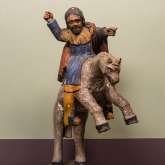 A large polychromed wooden figure of Saint George on horseback, probably Germany, 17th C.