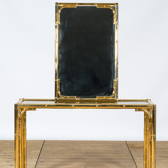 A brass Hollywood Regency-style console with matching mirror, Italy, 20th C.