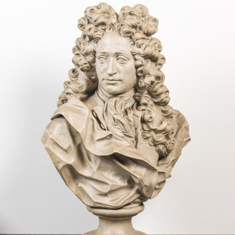A French white-patinated terracotta bust of a nobleman in the style of Pierre-François Berruer (1733-1797), 19th C.