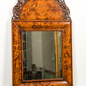 An English walnut and marquetry William and Mary-style mirror, 18/19th C.