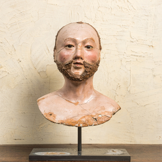 A polychrome 'pastiglia' bust of a bearded man, probably Italy, 17/18th C.