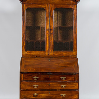An English mahogany bookcase over secretary desk, 18th C.