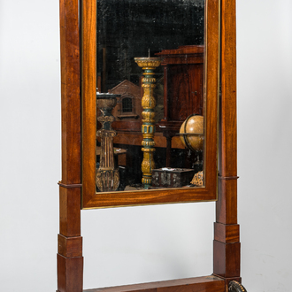 A large French mahogany Empire psyché or cheval dressing mirror, 19th C.