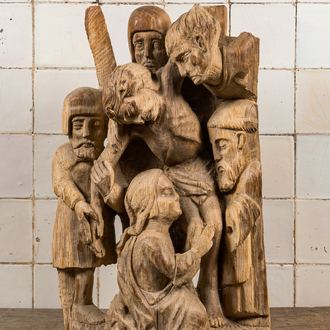An oak 16th C. style group with the 'Descent from the Cross', 20th C.