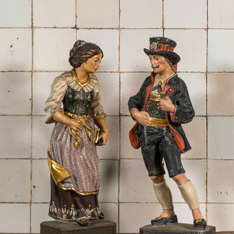 A pair of polychrome wooden figures of a man and a woman, Germany, 19th C.