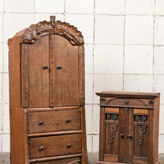 Two wooden miniature cabinets, 19/20th C.