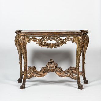A patinated wooden Louis XV console, 18th C.