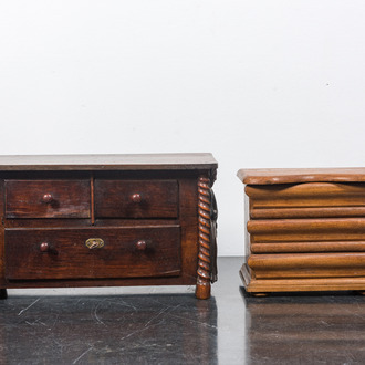 Two wooden miniature commodes, 20th C.