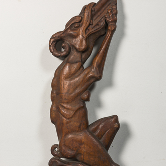 A carved wooden balustrade fragment in the shape of a female dragon, 19th C.