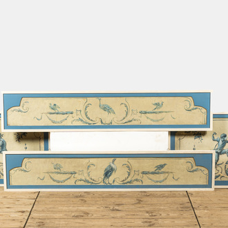 Four French polychrome wall coverings with monkeys and birds, 19th C.