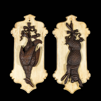 Two carved wooden 'Black Forest' hunting trophies of a goose and a hare, Switzerland, 19th C.