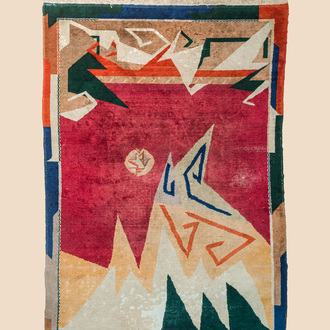 A French design carpet with geometric motifs, wool on cotton, 1st half 20th C.