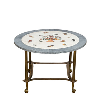 A brass and pietra dura side table, 20th C.