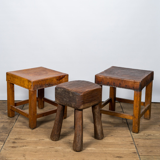 Three different wooden stools, 19/20th C.
