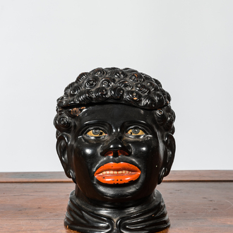 A lacquered terracotta 'blackamoor' tobacco jar, 20th C.