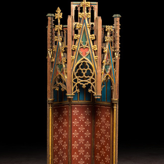 A French Gothic Revival polychromed and gilt wooden canopy, 19th C.