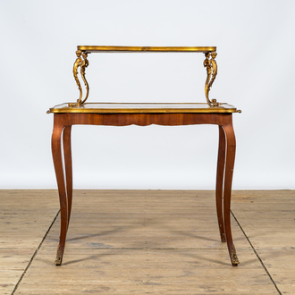 A French gilt bronze mounted mahogany étagère or serving table, 19/20th C.