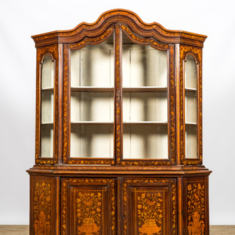 A Dutch display cabinet with floral marquetry, 19th C.