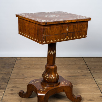 An Anglo-Indian mother-of-pearl-inlaid wooden writing table, 19/20th C.