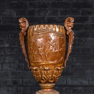 Grande urne en grès patiné à décors mythologiques, France, 19ème