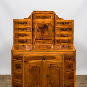 A German fruitwood secretaire with marquetry, 1st half 19th C.