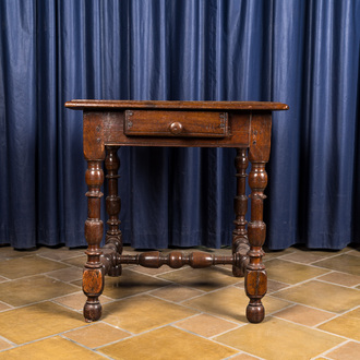 An oak wooden side table with a drawer, 18th C.