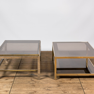 Two rectangular chromed brass and glass coffee tables, 20th C.