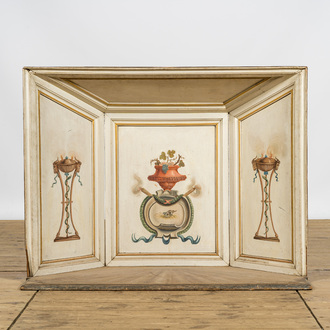 A neoclassical polychrome wooden fireplace insert, 20th C.