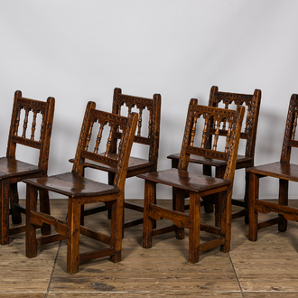 Six Southern European walnut chairs, 18/19th C.